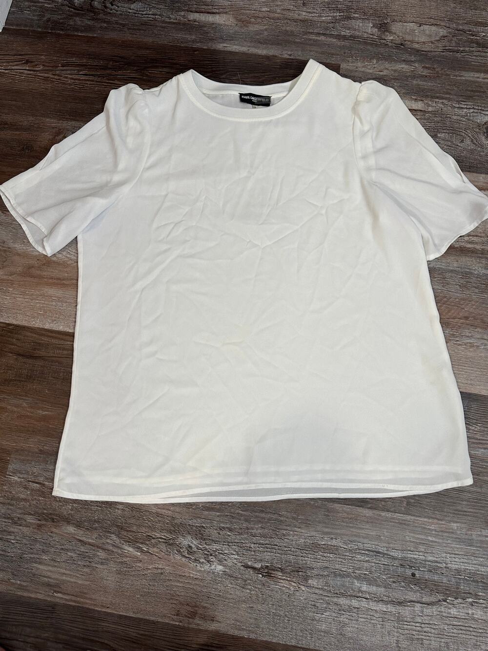 Karl Lagerfield Paris white puff sleeve short sleeved shirt size size large EUC